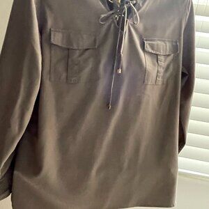 Womens Chico's Cocoa Lace Up Blouse - Size 2 (L)